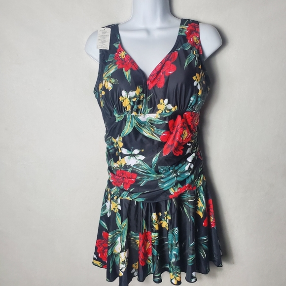 Hello Summer! Black Floral Swim Dress L. - Picture 1 of 7